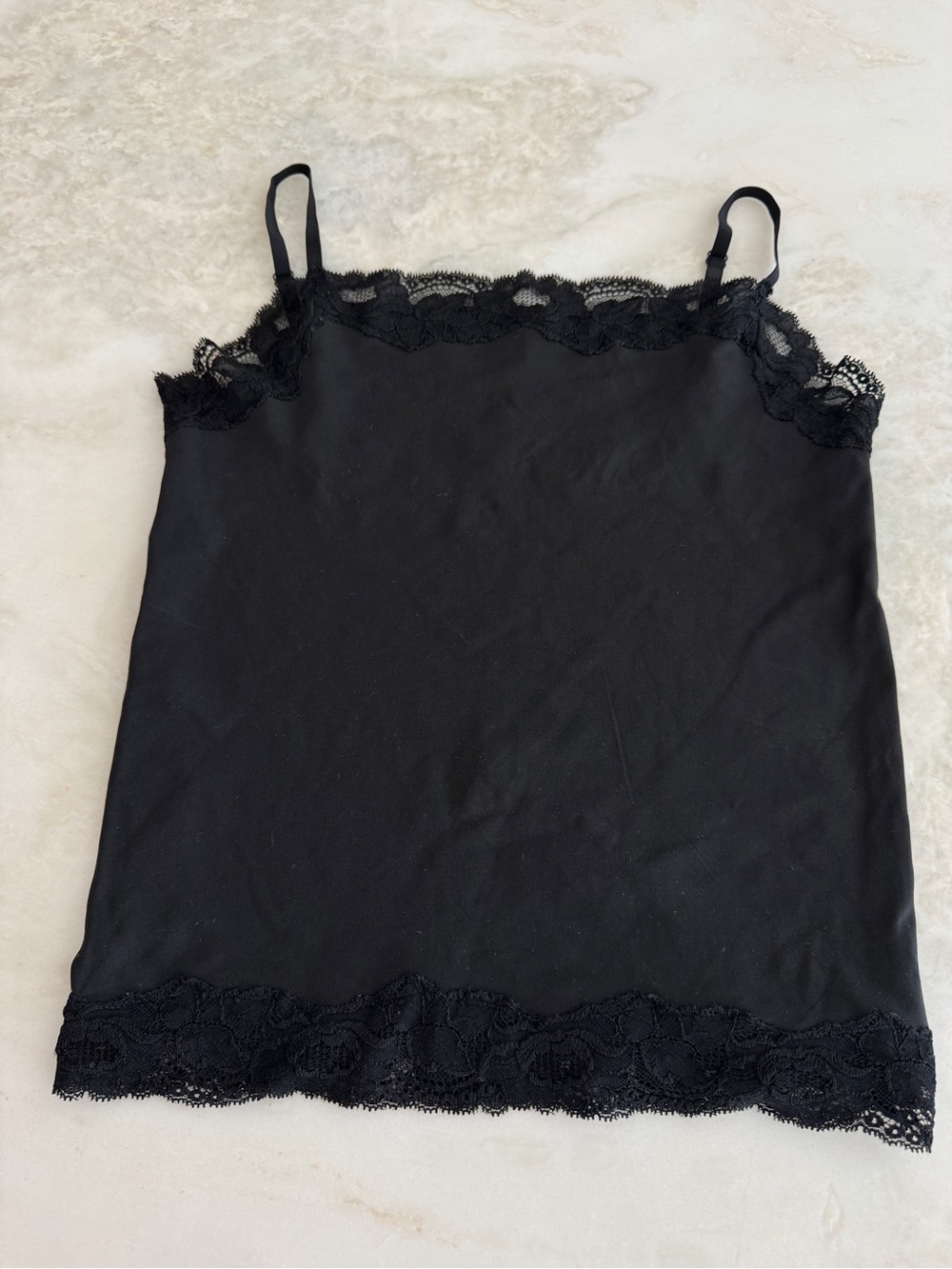 Ann Taylor Black Lace-Trim Silk-Blend Camisole